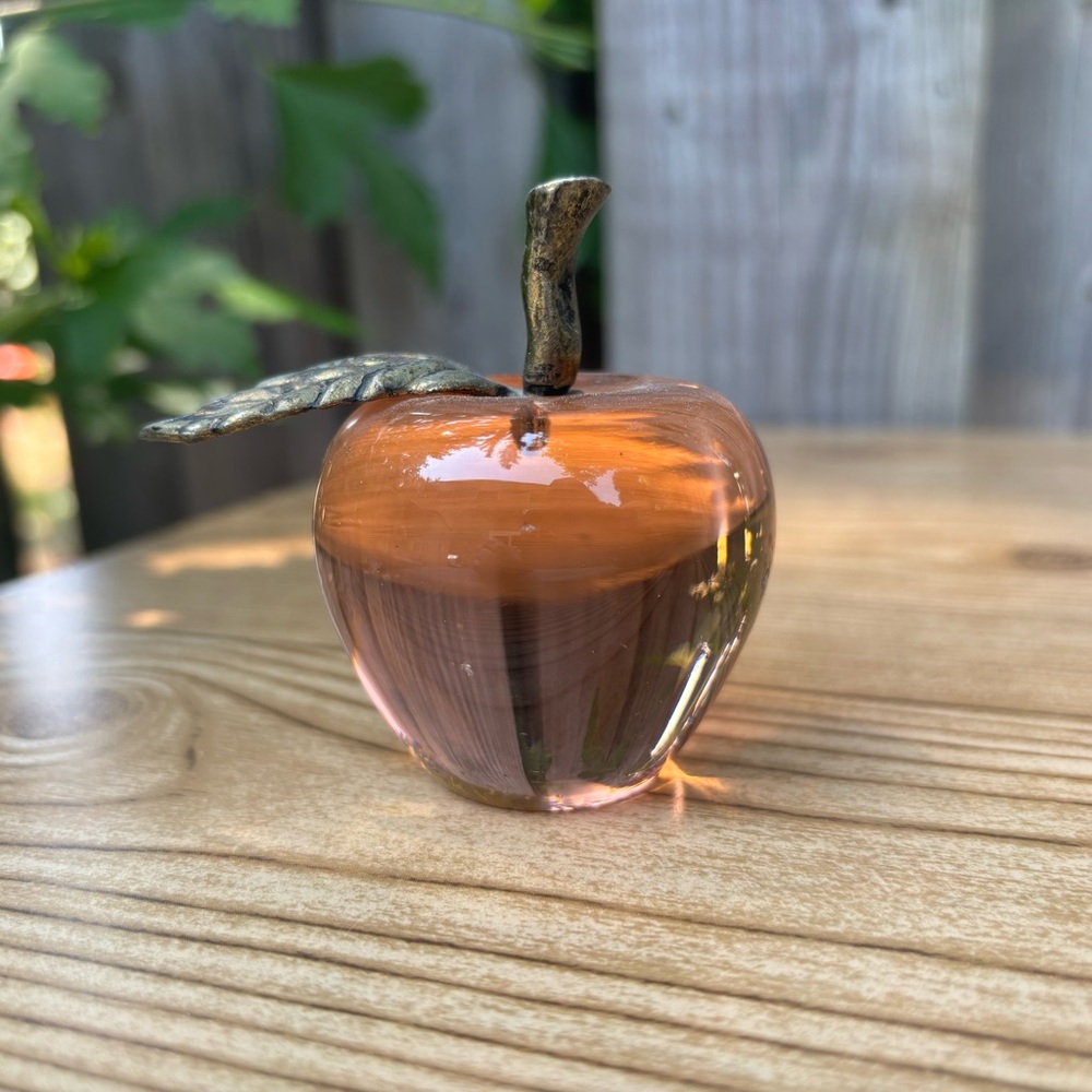 Pink Apple With Metal Stem Decor or Paperweight By Giftcraft - READ